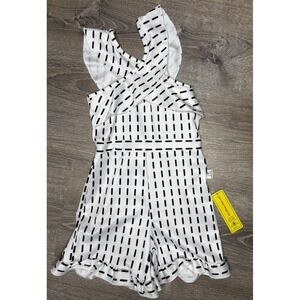 Shein Toddler Girls Black White Cross Neck Romper Pull On Ruffle Size 2-3 Years‎